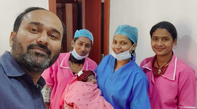 Happy newborn at Shirole Maternity Hospital